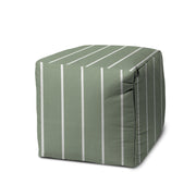 17" Green Polyester Cube Striped Indoor Outdoor Pouf Ottoman