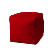 17" Red Polyester Cube Indoor Outdoor Pouf Ottoman