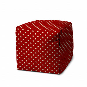 17" Red Polyester Cube Polka Dots Indoor Outdoor Pouf Ottoman