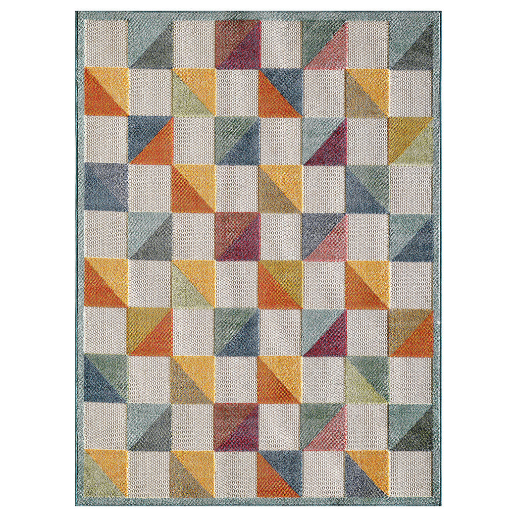 8' X 10' Orange And Ivory Geometric Stain Resistant Indoor Outdoor Area Rug