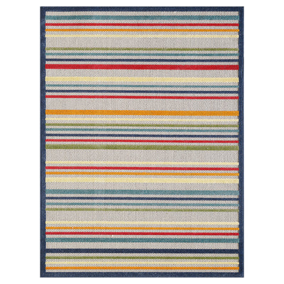 2' X 4' Ivory And Blue Striped Stain Resistant Indoor Outdoor Area Rug