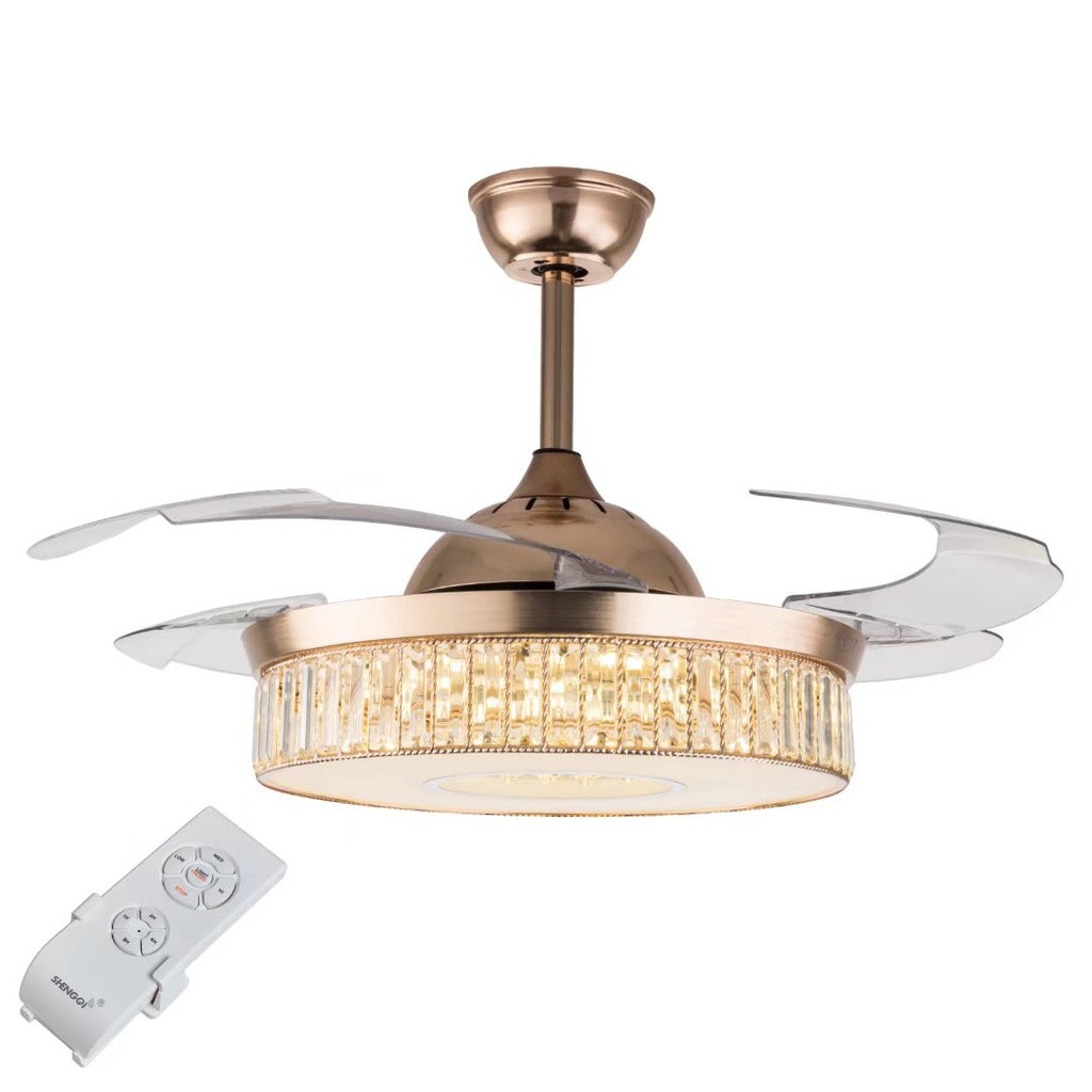 Elegant Crystal Chandelier Retractable Blade Ceiling Fan