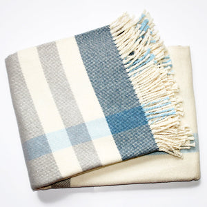 Plush Multi Blue Plaid Throw Blanket with Tassels