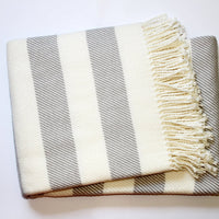 Cream and Gray Slanted Stripe Fringed Throw Blanket