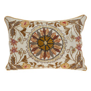14" X 20" Beige Zippered 100% Cotton Throw Pillow With Embroidery