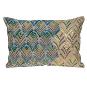 14" X 20" Beige And Green Zippered 100% Cotton Throw Pillow With Embroidery