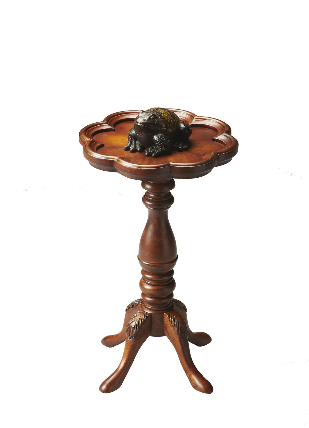 20" Medium Brown And Olive Ash Wood Floral Top End Table