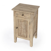 24" Natural Brown Solid Wood End Table With Cabinet and Drawer