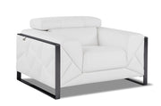 Mod Winter White Leather and Chrome Deco Accent Chair