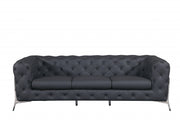 93" Dark Gray Genuine Button Tufted Leather Standard Sofa