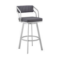 26" Timeless Slate Grey Faux Leather Silver Finish Swivel Bar Stool