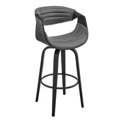 30" Grey Faux Leather and Black Wood Retro Chic Bar Stool