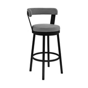 30" Chic Grey Faux Leather with Black Finish Swivel Bar Stool