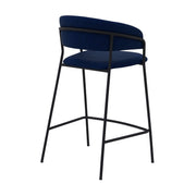 37" Blue Faux Leather And Iron Low Back Counter Height Bar Chair