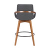 26" Luxurious Grey Faux and Walnut Wood Swivel Bar Stool