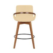 26" Luxurious Cream and Walnut Faux Leather Swivel Bar Stool