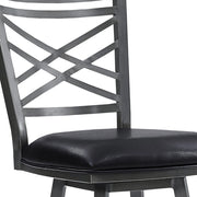 26" Transitional Black Faux Leather Metal Cross Back Bar Stool