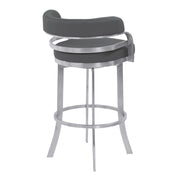 38" Gray Brushed Stainless Steel Bar Height Swivel Full Back Bar Chair