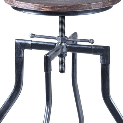 Adjustable Industrial Pine Wood Swivel Bar Stool