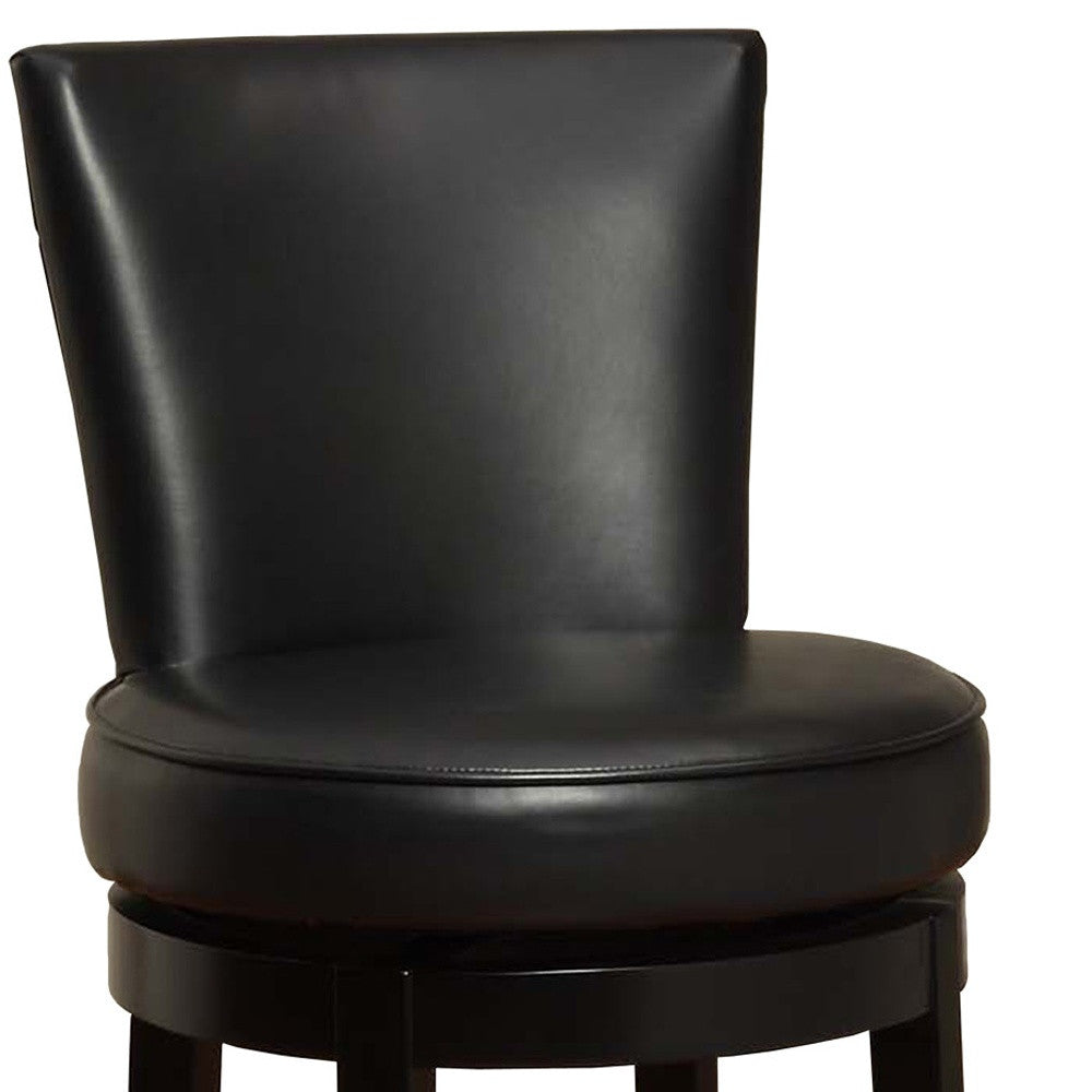 26" Black Faux Leather Round Seat Black Wood Swivel Armless Bar Stool