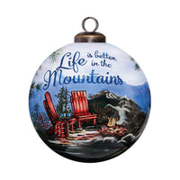 Scenic Life is Better in the Mountains Hand Painted Mouth Blown Glass Ornament