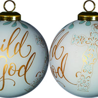 White and Gold Child of God Hand Painted Mouth Blown Glass Ornament