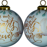 White and Gold In Our Hearts Forever Hand Painted Mouth Blown Glass Ornament