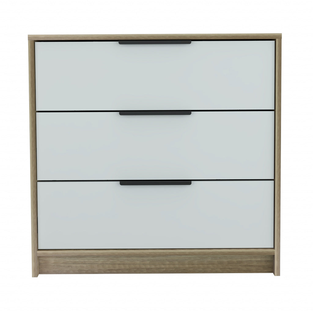 28" Light Oak And White Manufactured Wood Three Drawer Standard Dresser