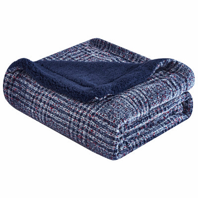 Navy Blue Reversible Velvet and Sherpa Throw Blanket