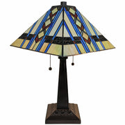 23" Amber Brown and Blue Stained Glass Two Light Mission Style Table Lamp