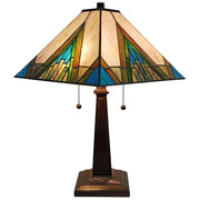 23" Stained Glass Handcrafted Pyramid Style Two Light Mission Style Table Lamp