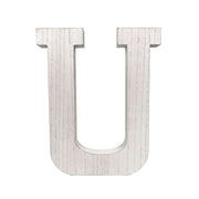 16" Distressed White Wash Wooden Initial Letter U Sculpture