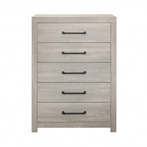 35" Rustic White Wash Solid Wood Five Drawer Standard Chest