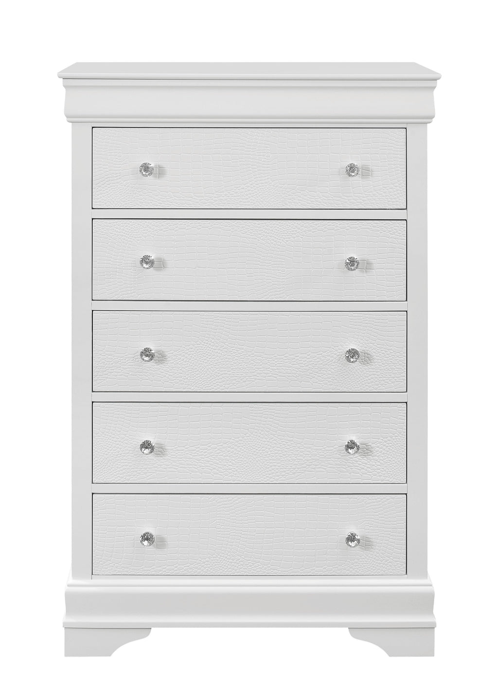 31" Metallic White Solid Wood Five Drawer Standard Chest