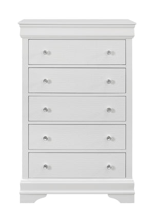 31" Metallic White Solid Wood Five Drawer Standard Chest