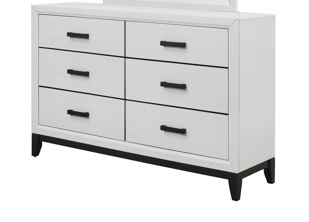 58" White Solid Wood Six Drawer Double Dresser