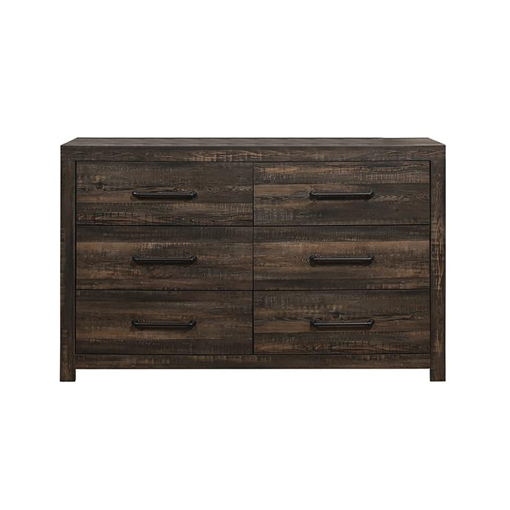 60" Dark Oak Solid Wood Six Drawer Double Dresser