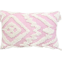 13" X 20" Pink and White Textural Abstract Throw Pillow with Tassels