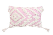 13" X 20" Pink and White Textural Abstract Throw Pillow with Tassels