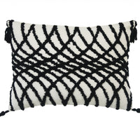 13" X 18" Black And White Geometric Zippered Polyester And Cotton Blend Throw Pillow With Tassels