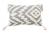 13" X 20" Grey And White Abstract Zippered Polyester Throw Pillow With Tassels