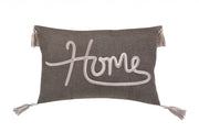 13" X 20" GreyTaupe And White Text Zippered Polyester Throw Pillow With Tassels