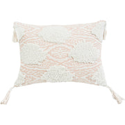 13" X 18" Peach And White Ogee Zippered Polyester And Cotton Blend Throw Pillow With Tassels