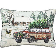 13" X 18" White Green Black And Red Zippered Polyester Christmas Holiday Van Throw Pillow