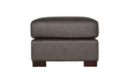 22" Gray Genuine Leather And Brown Ottoman