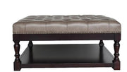 34.5" Dark Grey and Dark Brown Tufted Leather Coffee Table