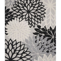 10' X 13' Black And White Floral Non Skid Indoor Outdoor Area Rug