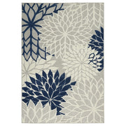 10' X 13' Ivory And Navy Floral Non Skid Indoor Outdoor Area Rug