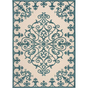 10' X 13' Aqua Damask Non Skid Indoor Outdoor Area Rug