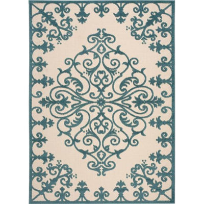 10' X 13' Aqua Damask Non Skid Indoor Outdoor Area Rug